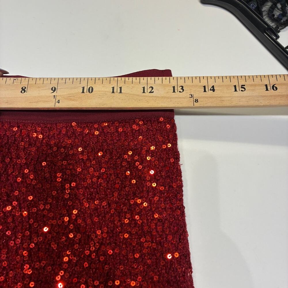 Alice + Olivia Red Sequin Bandage Mini Skirt Sz 0 - Picture 6 of 8